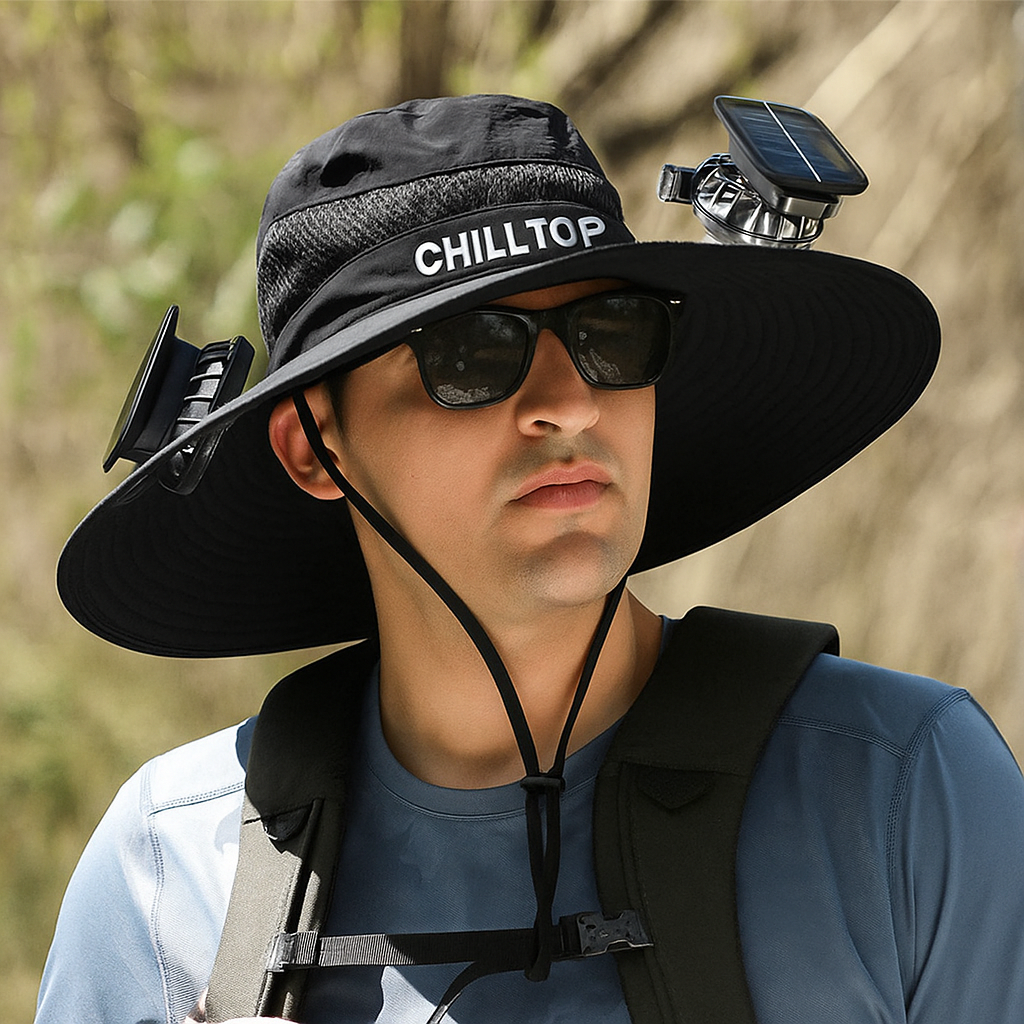 "CHILLTOP" SOLAR POWERED FAN HAT (UNISEX 1 SIZE FITS ALL)